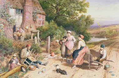 Reisender Stuhlreparateur und Hausierer mit Körben in der Nähe von Witley, Surrey